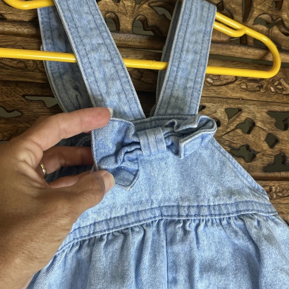 Vintage OshKosh Bgosh Girls Denim Pink Label Back Bow Shortalls 2T 90s Retro USA